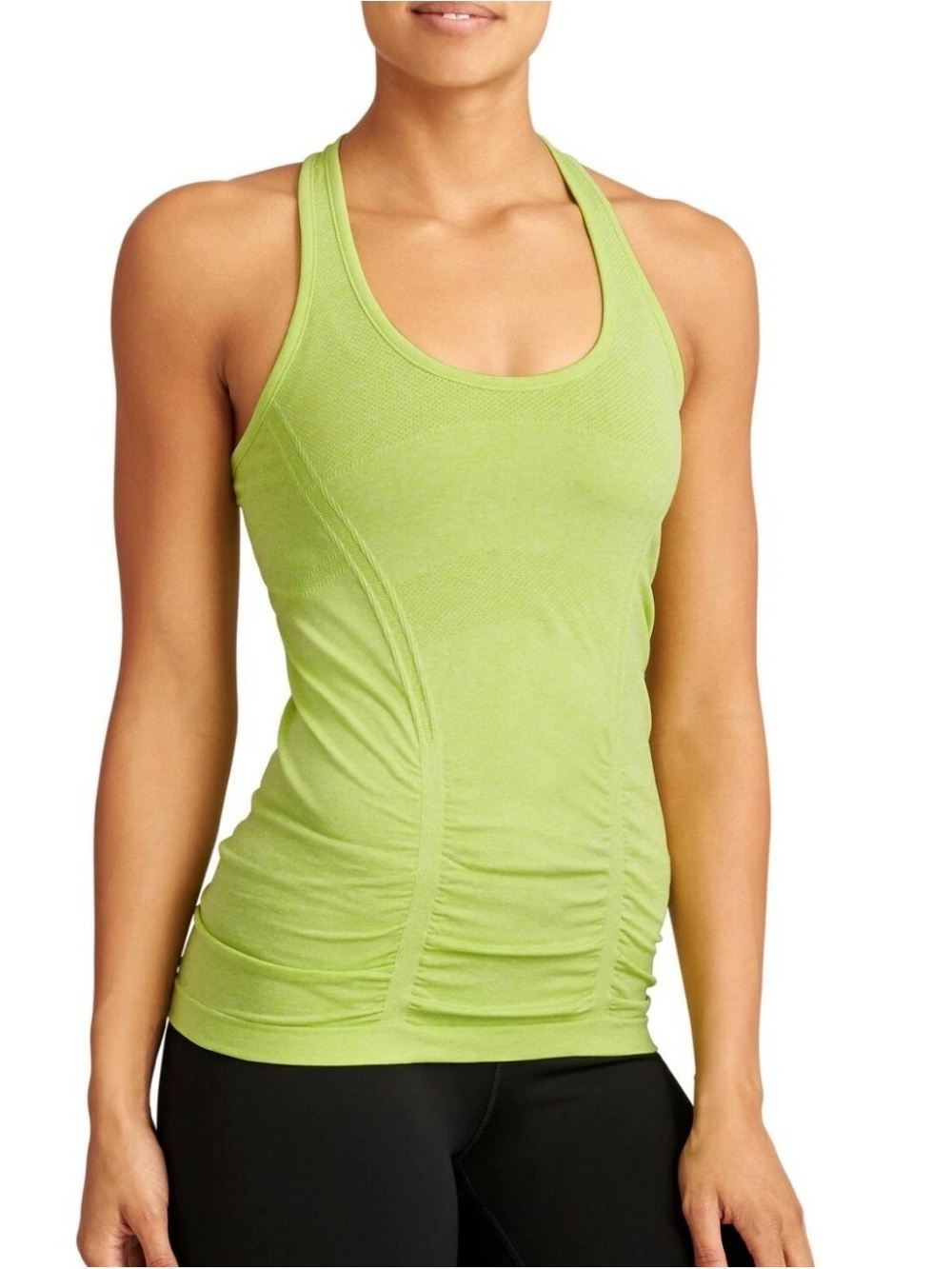 Athleta Fastest Track Yellow Green Racerback Ruched Workout Tank, Women’s Small